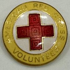 American Red Cross Volunteer Lapel Pin Brooch Vintage Enamel Gold Tone picture