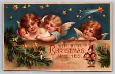 Hold to Light HTL Best Christmas Wishes Cherubs Candles Stars 1907 Postcard picture