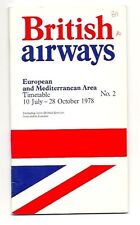 BRITISH AIRWAYS EUROPEAN & MEDITERRANEAN TIMETABLE SUMMER 1978 NO.2    picture