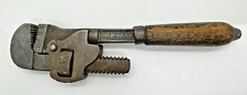 Rare vintage RED-HEAD wood handle adjustable Pipe Wrench USA 9.5
