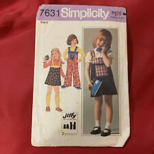 Vintage 1976 Simplicity Sewing Pattern 7631 Toddler Girls Jumper Overalls Size 4 picture