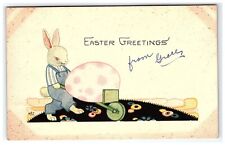 1920s Postcard Easter Anthropomorphic Dressed Rabbit Rolling Big Egg  picture
