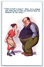 c1910's Angry Girl Fat Man Smoking Pipe Bamforth Unposted Antique Postcard picture