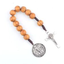 Catholic St Benedict Medal 1-Decade Tenner Pocket Rosary with wood beads  picture