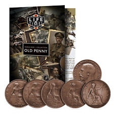 Life & Times Complete WWI Penny Set - 5 Original British Coins from World War I picture