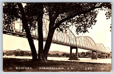 Postcard SD RPPC View Bridges Chamberlain South Dakota Real Photo Lake River? F2 picture