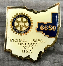 Rotary International Ohio 6650 Dist. Gov. 97-98 U.S.A. Lapel Hat Jacket Vest Pin picture