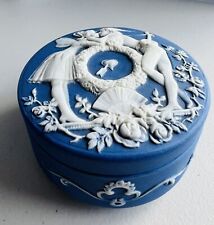 Vintage SCHAFER & VATER  Blue Jasper Porcelain Trinket Round Box 2979 picture