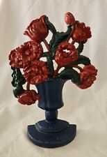 Vintage Red Poppies in A  Blue Urn Cast Iron Doorstop Hubley Style 10 1/4