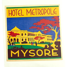 Luggage Label Sticker Exotic Travel Hotel Metropole Mysore India picture