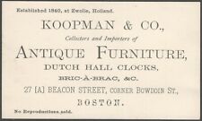 Koopman & Co. Antique Furniture & Dutch Hall Clocks Boston Business Card picture