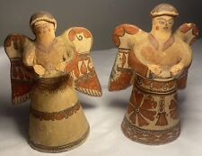 (2) Vintage Mid 20th Century Mexican Folk Art o Hopi Painted Pottery Angels 5.5” picture