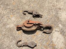 ￼Antique Wood Pulley Block Tackle & Two Other Pulleys  picture