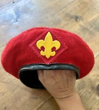 Vtg Official Headwear  BSA BOY SCOUTS OF AMERICA Red 100% Wool Beret Size Medium picture
