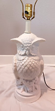 Vintage Antique Owl Table Lamp White Ceramic Mid Century Modern Large picture