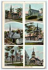 c1910 Churches Chapel Field Multiview Hallowell Maine Vintage Antique Postcard picture