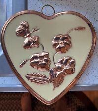 Vintage Enamel on Copper Heart-Shaped Mold Wall Hanger by O.D.I., Made in Korea picture