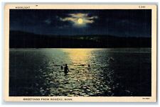 c1930's Greetings From Roseau Minnesota MN Moonlight View Vintage Postcard picture