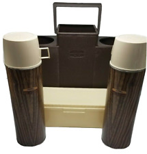 Vintage King Seeley Thermos 4 Pc Woodgrain Thermos & Container Set w Caddy RARE picture