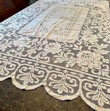 Beautiful Vintage Two Tone Lace Tablecloth  66x81” picture