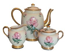 Vintage Kingwood China Co. Rose Pattern Teapot Cream Sugar Bowl 3-Piece Tea Set picture