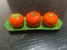 Vintage Tomato salt and pepper shakers set on tray Occupied Japan picture