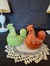Handmade Chicken/Hen Accent Pieces Green and Rust in color picture