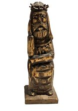 Religious Folk Art Wood Carved Statue Signed 12