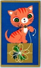 Postcard - Holiday Greetings - Cat opening a gift print picture