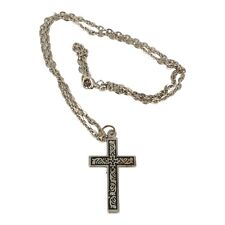 Vintage Art Nouveau Metal Cross Pendant Necklace picture