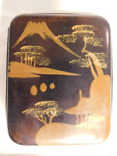 Small Vintage Japanese Lacquer Cigarette Case with Gold Paint ~ Mountain Scene picture