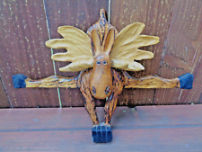 HAND CARVED WOOD MOOSE FOLK ART 15-3/4 Wide    CUTE picture