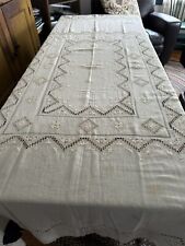 Antique Handmade Italian Whitework Embroidery Lace Banquet Linen Tablecloth picture