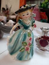 Vintage 1950's Arnart Lady Girl Porcelain Figurine Bonnet Teal  Dress 7