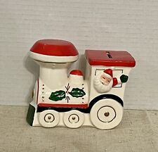 VINTAGE 1960’s Ceramic Kitschy Mid Century modern Santa & Elf Ceramic Train Bank picture