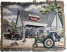 Coca Cola John Deere Woven Tapestry Throw Blanket Pam C Renfroe Fillin' Up USA picture