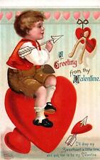 Cute BOY, Big HEART On Wonderful Uns. CLAPSADDLE Vintage 1913 VALENTINE Postcard picture