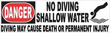 10in x 3in No Diving Shallow Water Sticker Car Truck Vehicle Bumper Decal picture