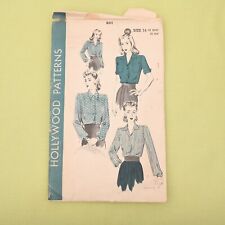 Vintage 1940s Hollywood Blouse Sewing Pattern - 801 - Bust 32 - Near Complete* picture