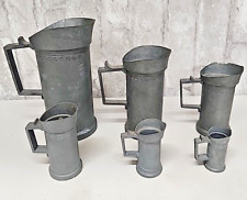 Set of 6 German Antique Vintage Pewter Tankard Pitcher Metric Measuring Cups picture