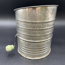 Vintage Antique Bromwell's Measuring Flour Sifter 5 cup Wooden Green Knob USA picture