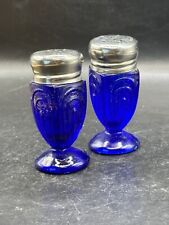 Vintage Cobalt Blue Glass Salt Pepper Shakers Art Deco Design picture