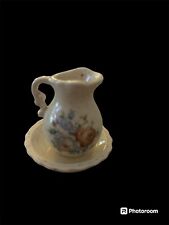 Minature /Tiny Ceramic Pitcher And Bowl Set Floral No Chips Or Cracks Doll House picture