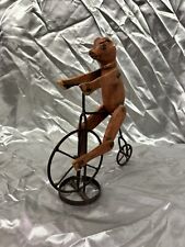 Vintage Folk Art Brutalist Wood Pig on Metal Welded Bike picture
