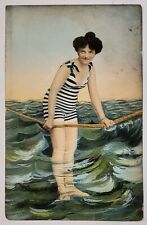 Edwardian Bathing Beauty In The Ocean 1909 Highlands NJ To Hoboken Postcard M24 picture