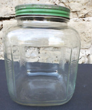 Antique HOOSIER Glass Jar with GREEN Lid Container picture
