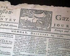 Original COLONIAL AMERICA w/ French & Indian War Rare 1760 Boston Newspaper picture