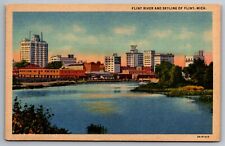 Postcard Flint River and Skyline Flint Michigan              G 6 picture