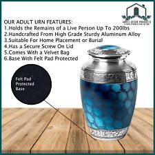 Custom Engraved Cremation Urns for Human Ashes - Personalize Large Blue with Bag picture