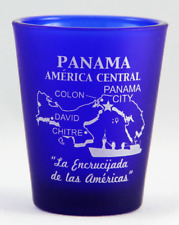 PANAMA COBALT BLUE FROSTED SHOT GLASS SHOTGLASS picture